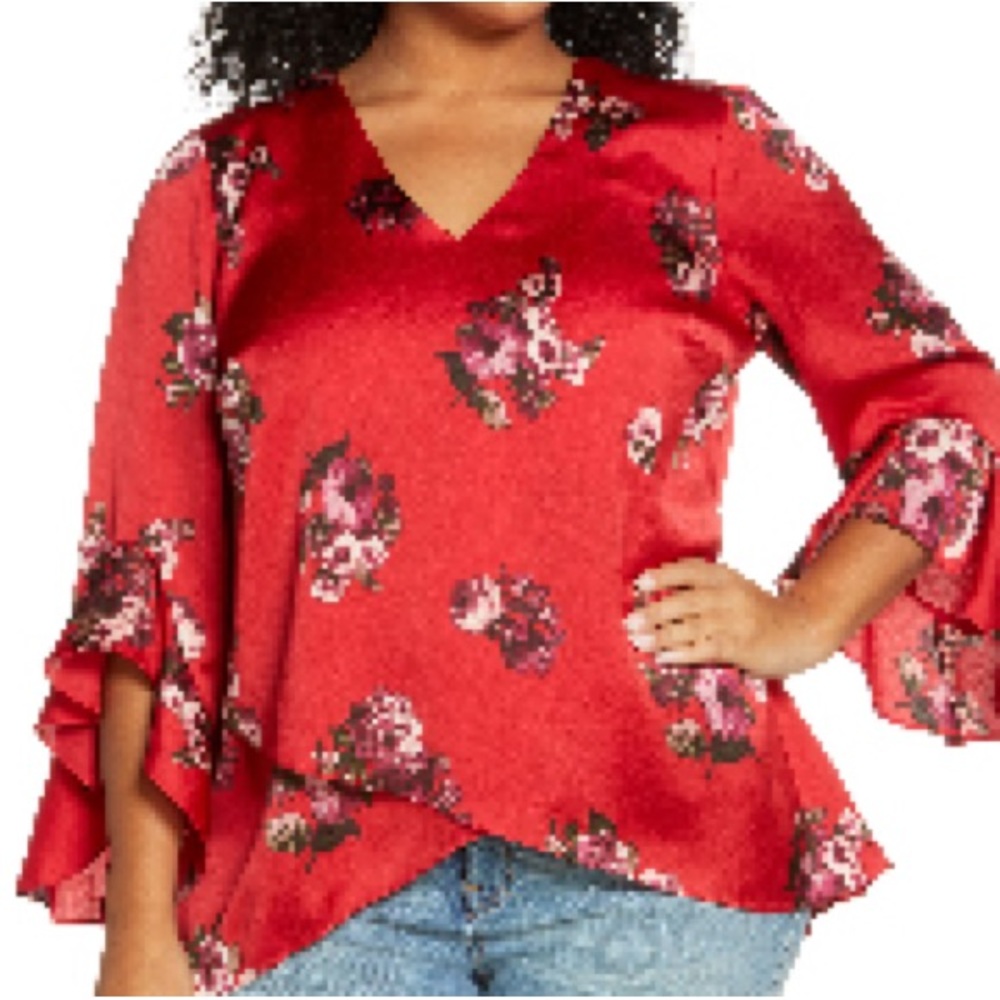 Vince Camuto Beautiful Blooms Flutter Sleeve Top